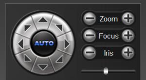 2.4 Sterowanie PTZ Sterowanie PTZ: do sterowania ruchem kamery dostępnych jest 8 przycisków oraz przycisk AUTO do uruchamiania funkcji automatycznych tras Zoom in/out: zwiększanie/zmniejszanie (kąta