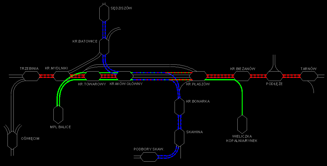 Trasy SKA w układzie torowym węzła krakowskiego SKA1 Trzebinia Tarnów