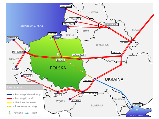 Kierunek południowy PERN Przyjaźń SA wspólnie z ukraińską Ukrtransnaftą, kontynuuje prace zmierzające do budowy rurociągu Brody Płock, którym możliwe będą dostawy kaspijskiej ropy do w rafinerii