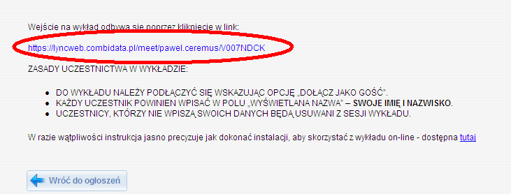 Zasady podłączania się do wykładów synchronicznych 1.