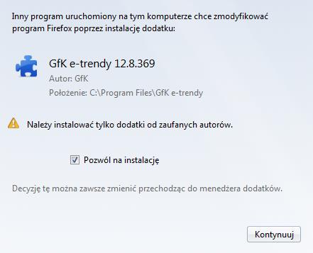 Aktywacja dodatku Po udanej instalacji program GfK e-trendy, przy pierwszym otwarciu