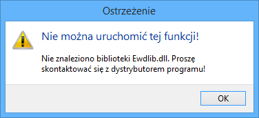 9. Program wyświetla komunikat 'Nie znaleziono biblioteki Ewdlib.