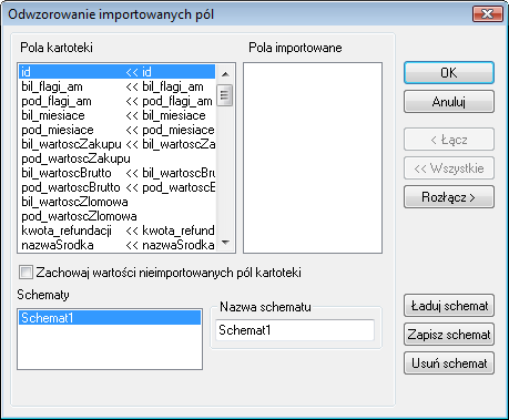 Podręcznik użytkownika Sage Symfonia Środki Trwałe 38 Rys. 27 Dialog Odwzorowanie importowanych pól.