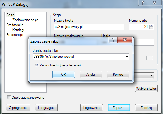 W nowo otwartym oknie wybieramy w pierwszej kolejności Protokół pliku - z menu rozwijanego wybieramy FTP Po tym wpisujemy wszystkie niezbędne dane do logowania takie jak: nazwa hosta (serwer ftp),