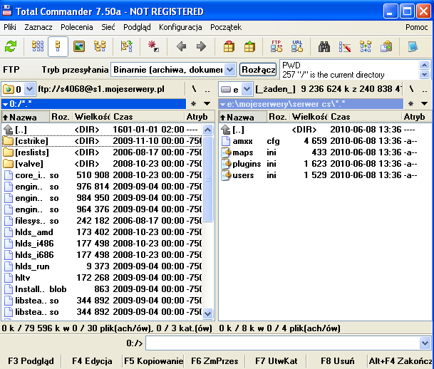 Po połączeniu się z FTP widzimy pliki naszego serwera.