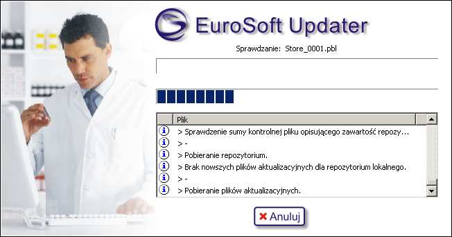 Aktualizację programu EuroSoft Apteka naleŝy uruchamiać tylko na serwerze aktualizacyjnym poprzez Start->Programy->EuroSoft->Eurosoft Apteka Aktualizacja.