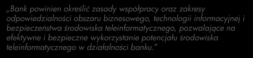 Rekomendacja 4: Współpraca Biznes IT Bank powinien określić zasady współpracy oraz zakresy odpowiedzialności obszaru biznesowego, technologii informacyjnej i bezpieczeństwa środowiska