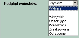 Wnioski można przeglądać wszystkie bądź o określonym statusie: Dla każdego wniosku dostępne są następujące informacje: Status