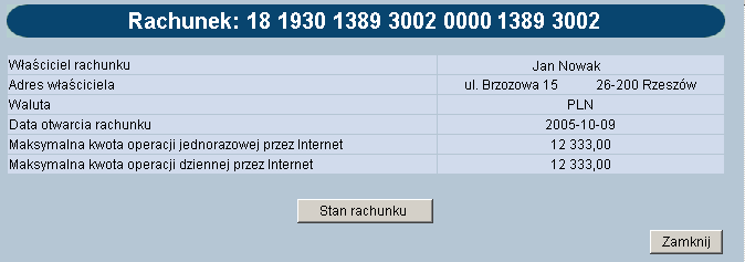 Przykład okna Rachunki z ograniczonymi prawami dostępu: Uwaga! Wyboru rachunku do obsługi dokonujemy w kolumnie Rachunek.