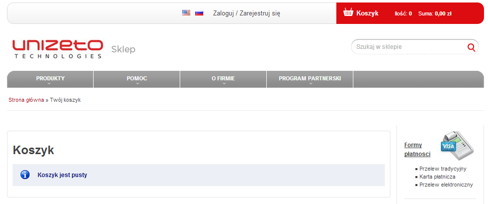 Rysunek 4: Sklep CERTUM PCC. Dostępny interfejs umożliwia wybór produktów.