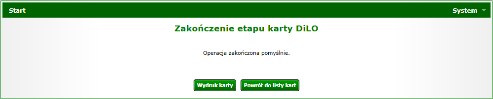 Rysunek 1-17 Przykładowe okno zakończenia etapu karty DiLO Leczenie GC.