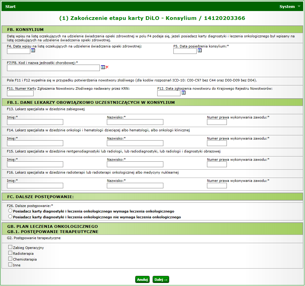 Rysunek 1-8 Przykładowe okno zakończenia etapu karty DiLO Konsylium Wszystkie pola oznaczone * (gwiazdką) są polami wymaganymi. FB.