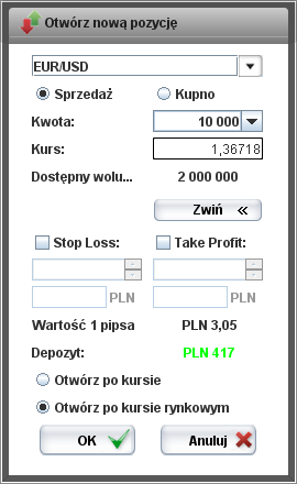 2.4.2 Nowe zlecenie Nazwa Instrument Kupno/Sprzedaż Opis Pokazuje grupę Instrumenty wg kategorii wraz z instrumentami z sekcji Ulubione. Wybierz Kupno, żeby zrealizować transakcję kupna.