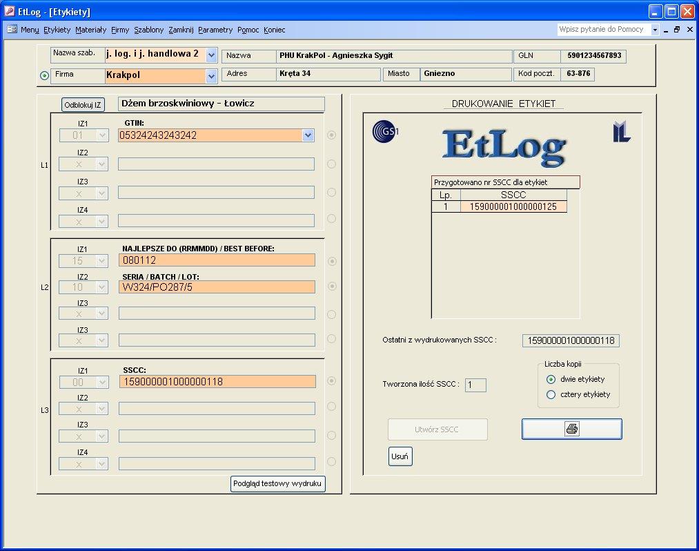 Podstawą pracy w programie EtLog jest posługiwanie się wstępnie zaprojektowanymi wzorcami etykiet szablonami.