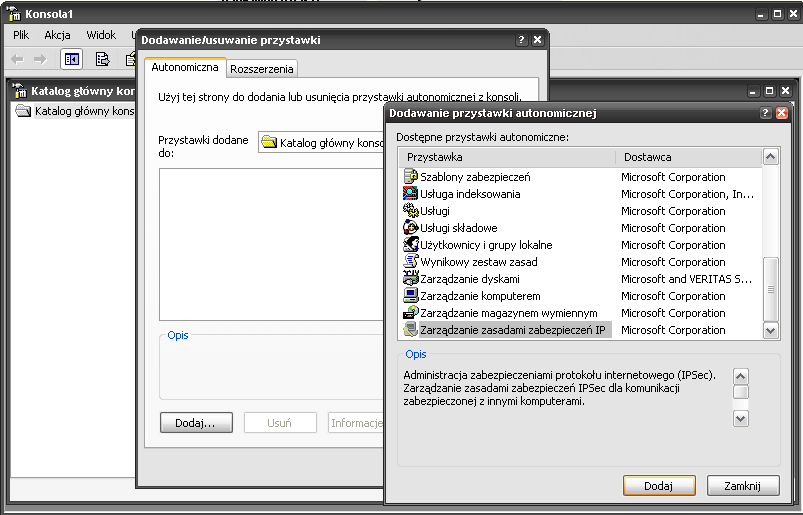 Konfiguracja w systemie Windows XP / 7 Uruchomienie programu Microsoft Management Console (MMC) Start