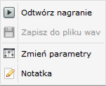 Okno odtwarzacza przedstawia wykres graficzny nagrania, tabelkę z danymi informacyjnymi nagrania: indeks nagrania, nazwa i numer kanału, data początku nagrania, data końca nagrania, numer Kto, numer