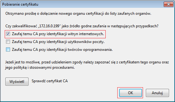 Następnie należy kliknąć na przycisk Importuj. W kolejnym kroku należy wskazać ścieżkę dostępu do uprzednio zapisanego pliku z certyfikatem SSL (w omawianym przykładzie: D://cert/).