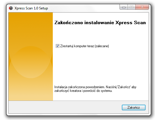 Konieczne zrestartowanie komputera/serwera w celu poprawnej instalacji systemu Xpress Scan Po instalacji systemu należy: A) Sprawdź czy jest zainstalowana usługa Xpress Skan Jeśli jej nie ma należy