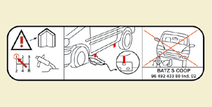 - Jeżeli jest dostępny, wstawić klin pod koło znajdujące się po przekątnej do koła wymienianego.