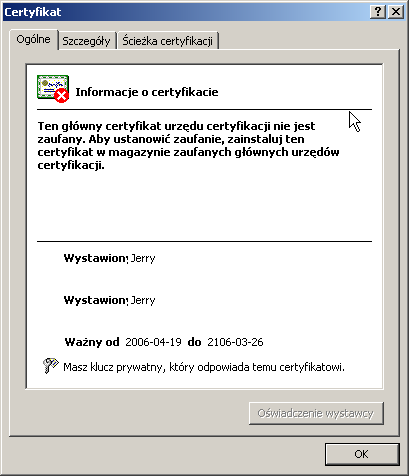Stosowanie certyfikatów do szyfrowania plików Klucz publiczny użytkownika