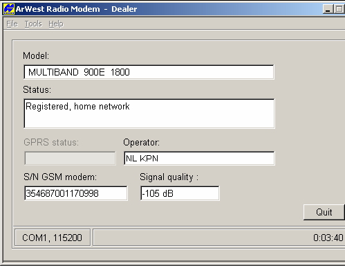 W zakładce powinny znajdować się informacje o operatorze GSM. Można tu także sprawdzić poziom sygnału GSM Krok 5) Wyjdź z programu Modem TPS (File->exit->YES).