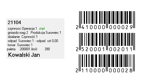 1.1 Sterownik 9 Rejestracja zużycia palet Karty pracy - operacja start 1. Pracownik wczytuje kod gniazda (241...) w odpowiednim wariancie (etapie). 2. Następnie wczytuje paletę (252.
