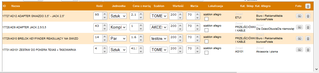 4. Panel aplikacji dzieli się na 2 główne tabelki.