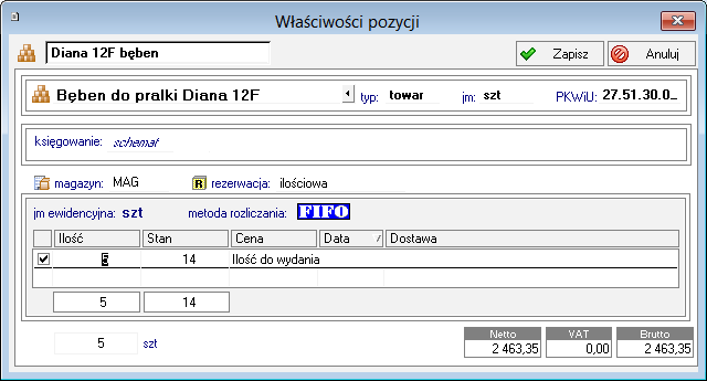 Podręcznik użytkownika Sage Symfonia Start Handel 127 Cena Rys. 87 Okno Właściwości pozycji - rezerwacja ilościowa.
