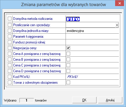 Podręcznik użytkownika Sage Symfonia Start Handel 199 Zmiana cen W oknie operacji prezentowany jest pełny arkusz cen wybranych (zaznaczonych na liście) towarów.