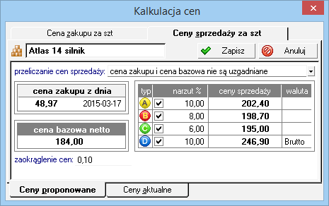 Podręcznik użytkownika Sage Symfonia Start Handel 30 Ceny sprzedaży za Rys. 11 Okno Kalkulacja cen.