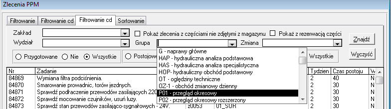 Podstawowe moduły funkcyjne Syenbi BI Zlecenia Pracy można łączyć w grupy,