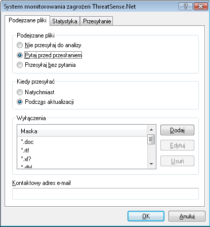 Istnieje możliwość, że w wyniku tego specjaliści z firmy ESET będą mieli dostęp do niektórych informacji dotyczących użytkownika lub jego komputera, jednak nie są one używane w ŻADNYM innym celu niż