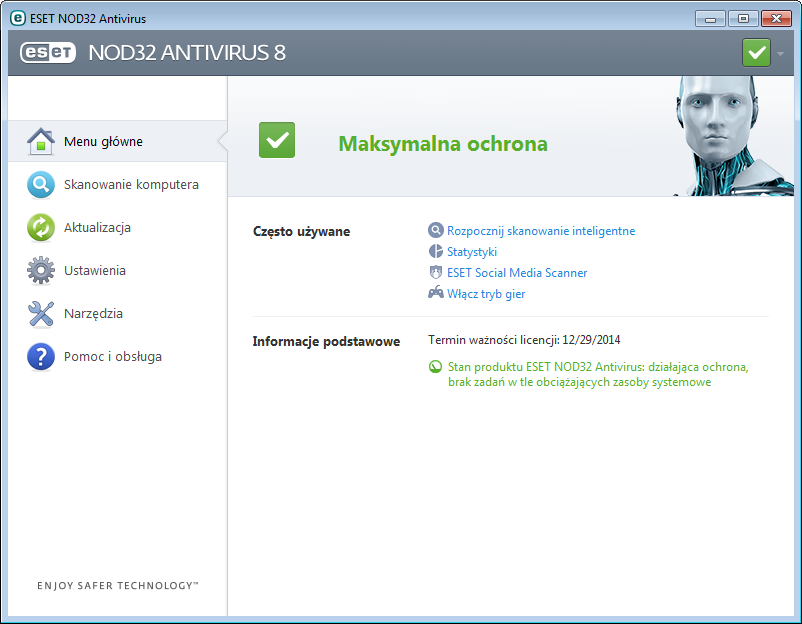 3. Przewodnik dla początkujących Niniejszy rozdział zawiera ogólny opis programu ESET NOD32 Antivirus i jego podstawowych ustawień. 3.