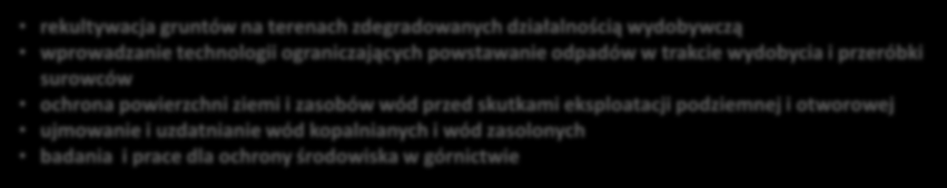 Geologia i górnictwo Zmniejszenie uciążliwości wynikających z wydobycia kopalin Celem programu jest realizacja zasad gospodarki odpadami, a w szczególności hierarchii sposobów postępowania z odpadami.