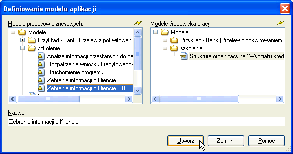 Do tego celu tworzy się tak zwany model aplikacji składający się z co najmniej jednego modelu procesów biznesowych i