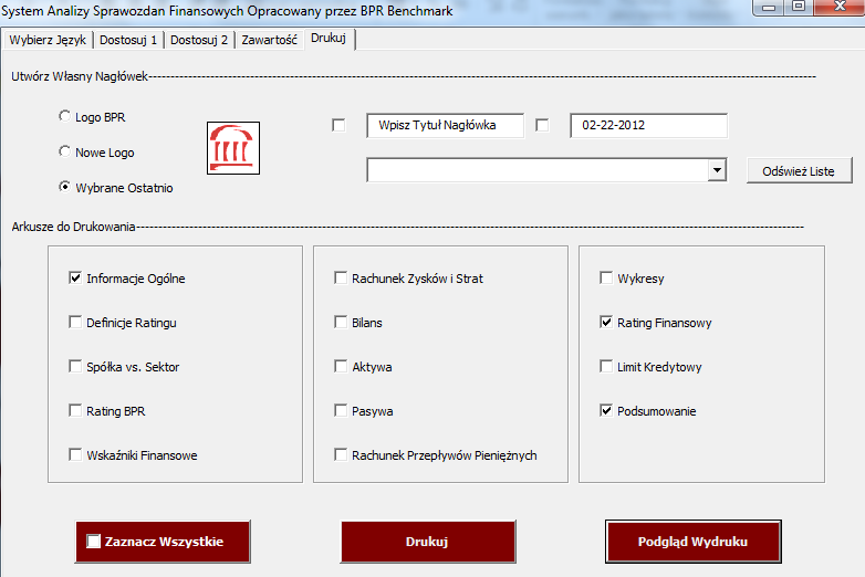 Podsumowanie 1. Serwis BPR Benchmark zawiera dane finansowe ponad 45 000 polskich spółek. 2. Profil spółki przedstawia dane kontaktowe, marketingowe oraz finansowe. 3.