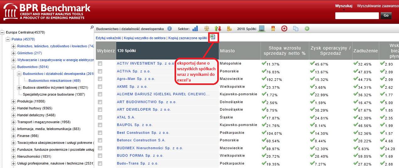 Wybieramy sektor X, a następnie klikamy na ikonę Selekta. Podajemy nowe kryteria: Wynik wyszukiwania: Dotychczasowa analiza wskazała 2 spółki z którymi moglibyśmy nawiązać współpracę.