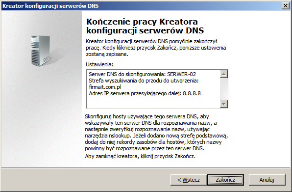 Zrzut 45 Dodanie adresu serwera DNS (publiczny Google) w celu przesyłania zapytań w przypadku braku