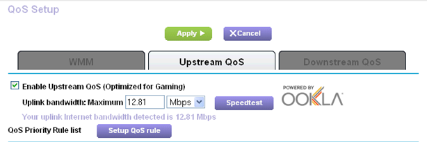 Nadawanie priorytetu grom internetowym Aby skonfigurować QoS w celu nadania wysokiego priorytetu przesyłania danych na potrzeby gier internetowych, zaloguj się na routerze oraz uruchom opcję Upstream
