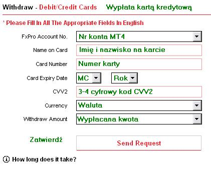 3) Karta kredytowa/debetowa W przypadku wypłaty kartą kredytową lub debetową procedura wygląda identycznie jak w przypadku wpłaty. Maksymalną kwotą do wyboru jest 2 500.