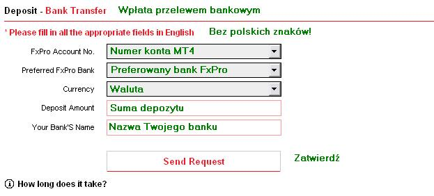 Uwaga! Jeśli posiadamy więcej niż jedno konto w FxPro w przypadku wpłaty, jak i wypłaty należy najpierw wybrać na które konto ma zostać dokonana wpłata lub z którego konta chcemy wypłacić pieniądze.