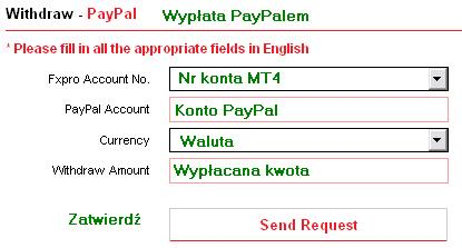 2) PayPal, MoneyBookers, Neteller By wypłacić środki na konto PayPal, MoneyBookers lub Neteller wystarczy wypełnić krótki formularz