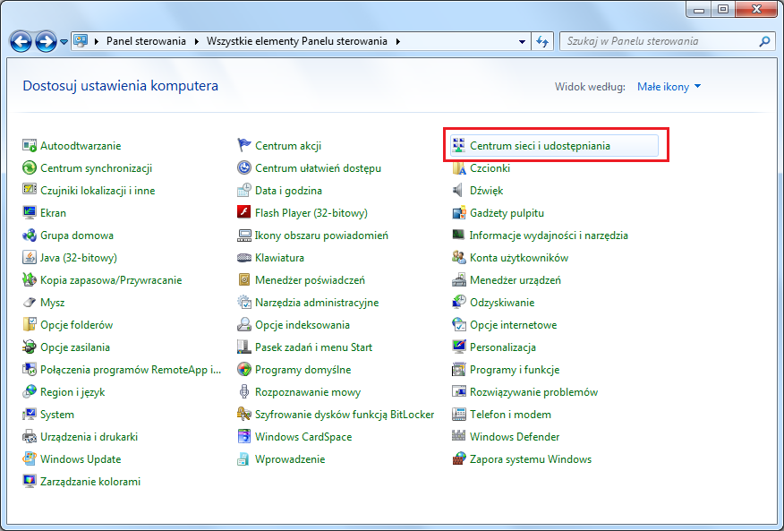 3. KONFIGURACJA KROK PO KROKU DLA SYSTEMU WINDOWS 7 1. TWORZENIE NOWEGO POŁĄCZENIA SIECIOWEGO 1.