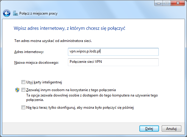 4. Wybierz Użyj mojego połączenia internetowego (VPN) Rysunek 6. Połącz z miejscem pracy. 5.