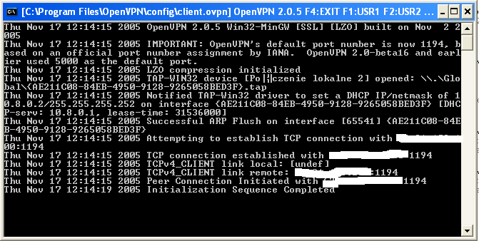 Rysunek 5 OpenVPN. Konsola tekstowa programu OpenVPN. 3.4.