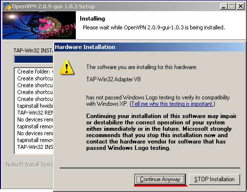 W systemie WinXP, w trakcje instalacji zostanie wyświetlone okno informujące, że instalowane wirtualne urządzenie nie