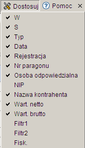 W menu Dostosuj znajduje się spis nazw kolumn wyświetlanych w danym oknie programu. W tym menu można ustalić, które kolumny będą widoczne.