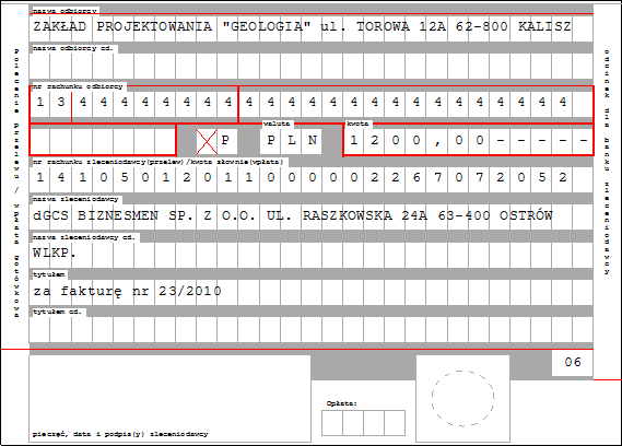 Wystawia przelewy bankowe, bankowe dowody