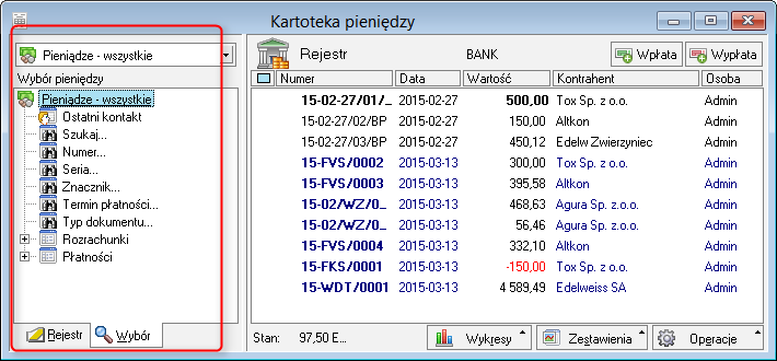 Podręcznik użytkownika Sage Symfonia Handel (Sprzedaż) 122 Zlecanie przelewu z poziomu okna rejestru Program umożliwia zlecenie przelewu dla rejestru pieniężnego.