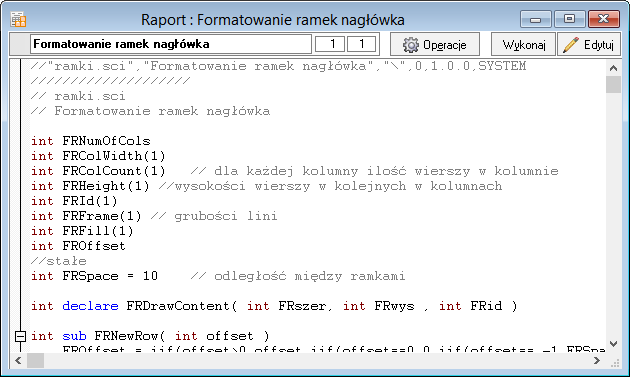 Podręcznik użytkownika Sage Symfonia Handel (Sprzedaż) 15 Rys. 7 Okno edytora raportów raport Formatowanie ramek nagłówka.